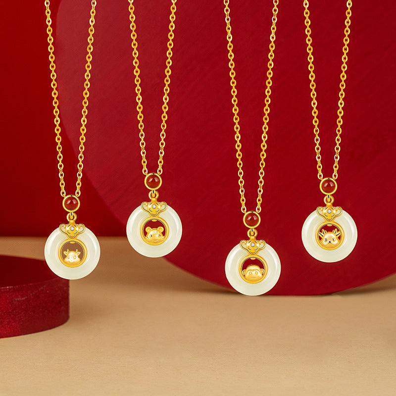 Fine Silver Disc and Zodiac Necklace – Hetian Jade