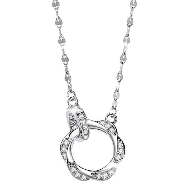 Mobius Ring S999 Pure Silver Necklace Female Niche Design Light Luxury Zircon Clavicle Chain Ring Buckle Pendant