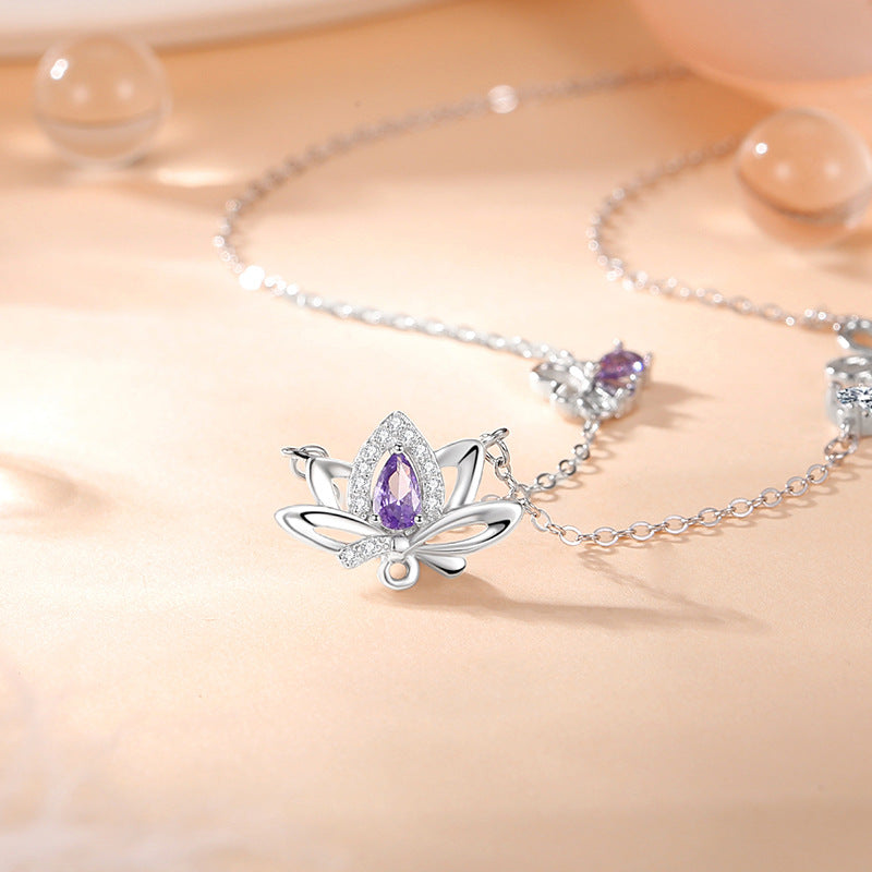 Sterling Silver Lotus and Butterfly Jewelry – Zircon Accents