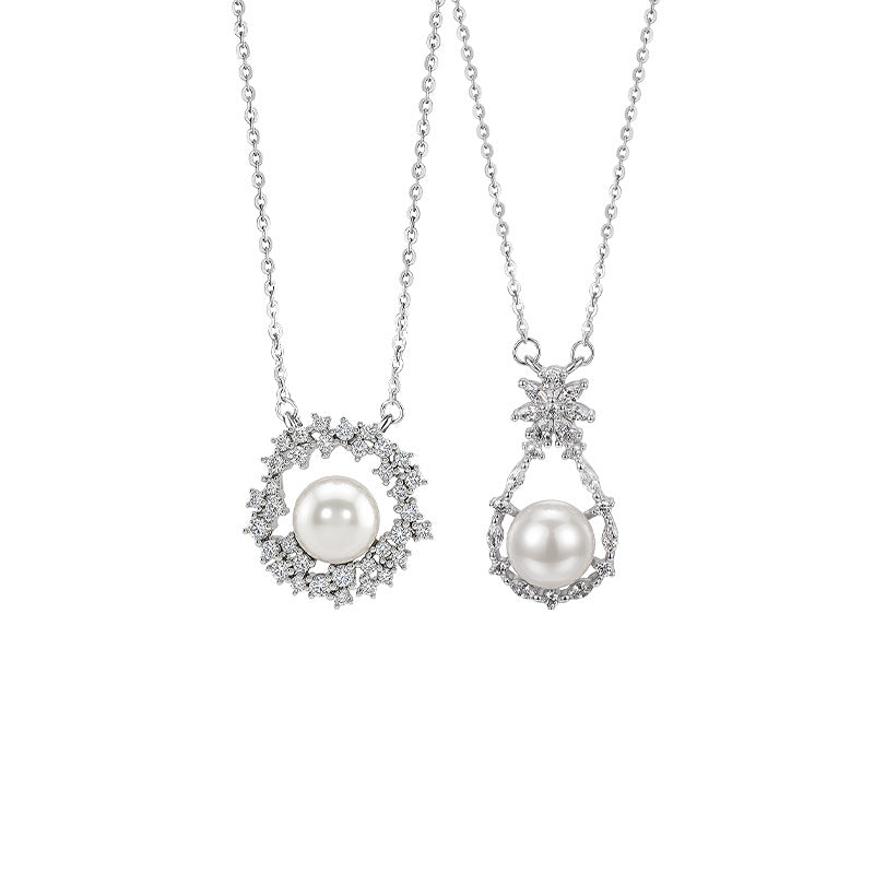 Sterling Silver Snowflake and Teardrop Necklace – Freshwater Pearl
