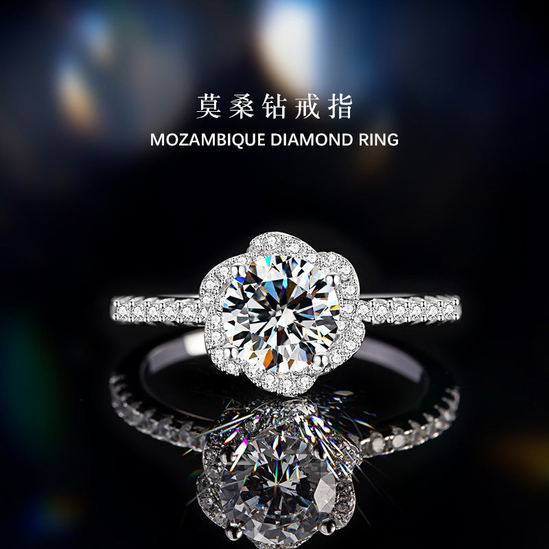Rose Sterling Silver 925 Diamond Ring Women's Fashion All-Match Proposal Wedding Ring Ins Style Pair Ring