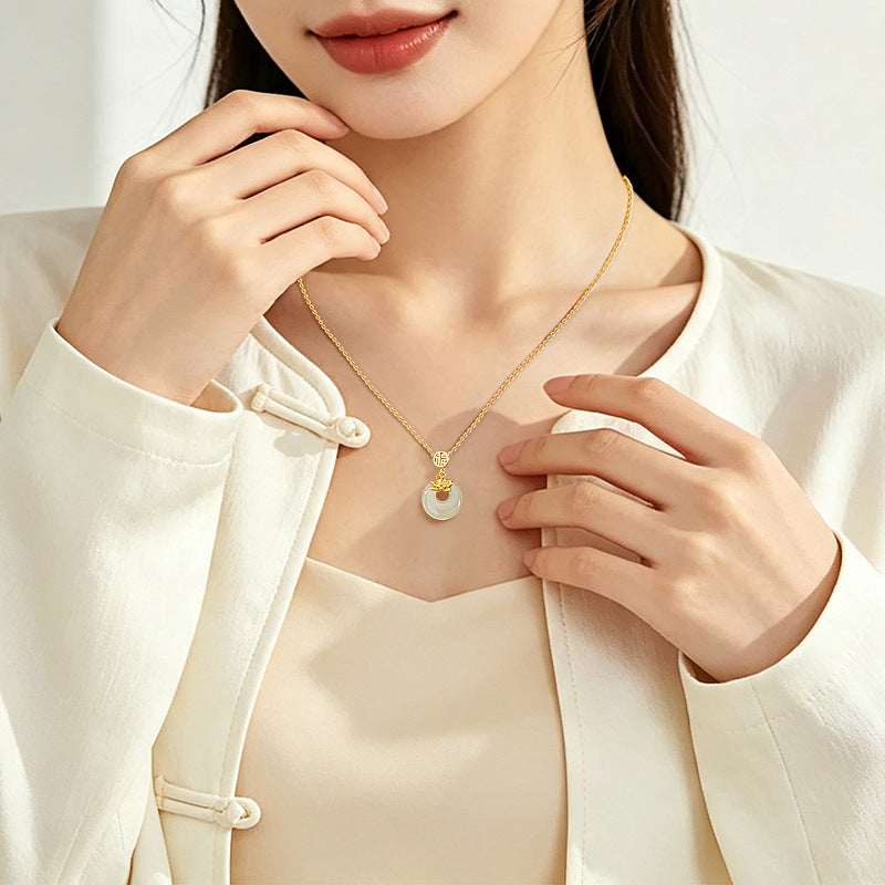 Collana in argento sterling 925 – fiore e disco e giada Hetian