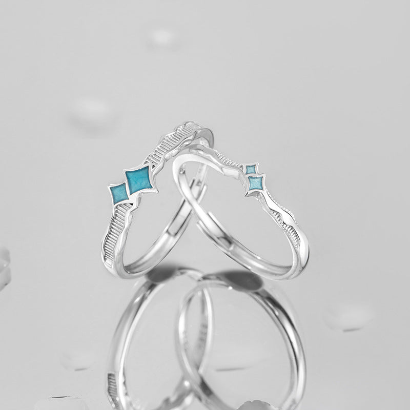 Star Sterling Silver 925 Luminous Couple Ring Men and Women Fashion Versatile Starry Ring Ins Meteor Shower Ring
