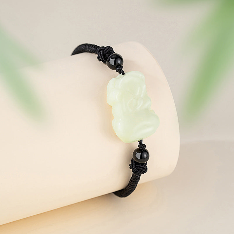 Natural Hetian Jade Bracelet Handmade Braided Rope Ethnic Style Unisex Black Agate Bracelet Gift