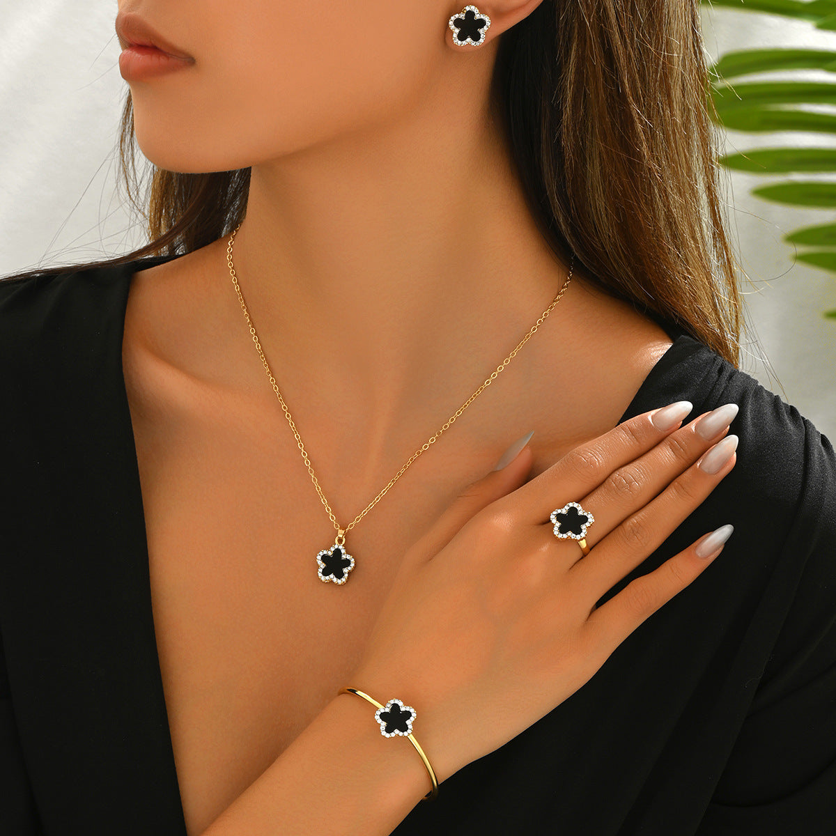 Tiny Black Blossom Jewelry