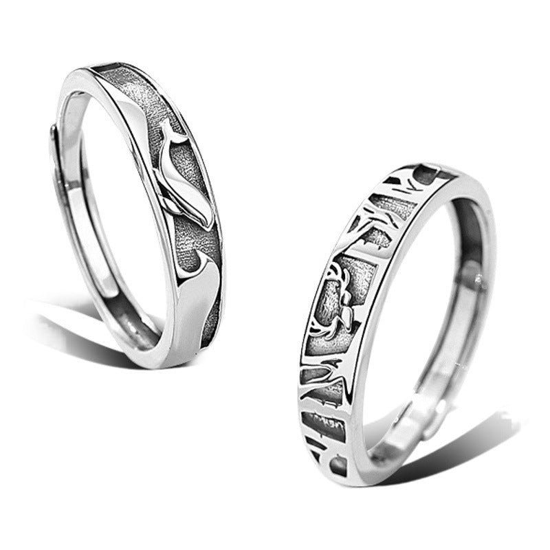 Original Design Whale Deer Couple Ring Vintage Sterling Silver Ring with You Valentine's Day Gift