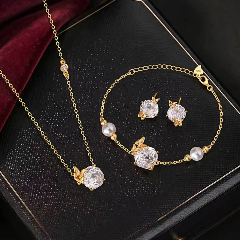 Sterling Silver Sphere and Rose Jewelry – Pearl Detail