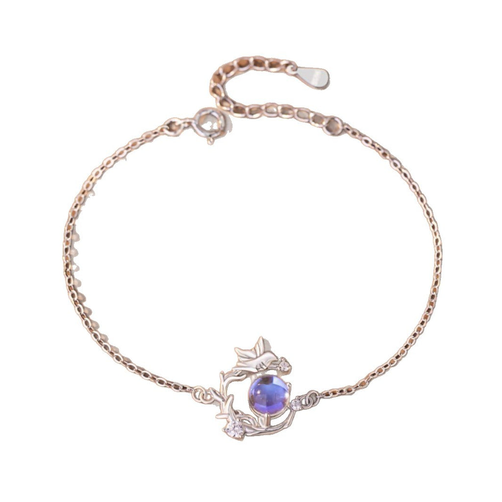 Sterling Silver Eucalyptus and Bird Bracelet – Zircon Accents