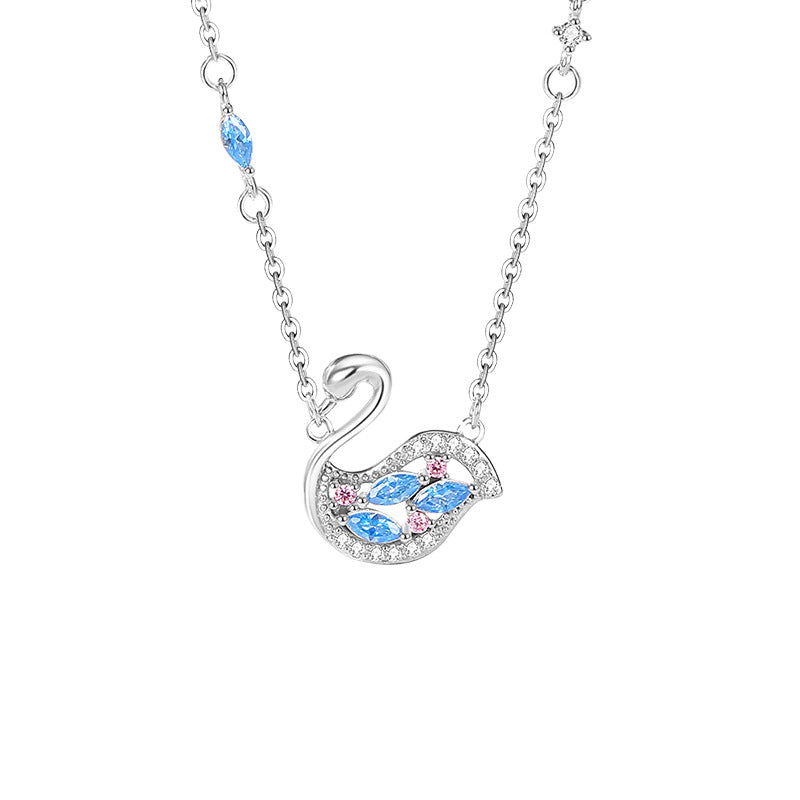 Swan Sterling Silver 925 Necklace Female Niche Design Light Luxury Zircon Clavicle Chain Valentine's Day Ins Style Love Pendant