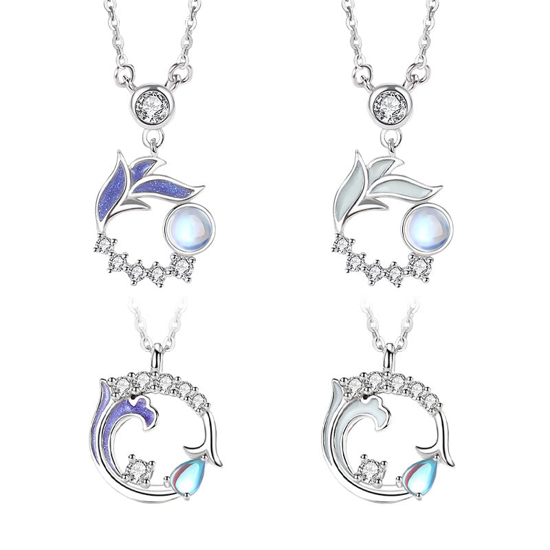 Luminous Enamel S925 Sterling Silver Necklace Mermaid Garland Moonstone Pendant Niche Girlfriends Clavicle Chain Gift for Women