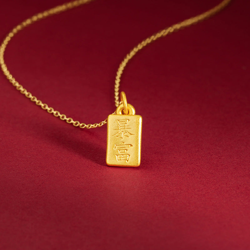 Rich Small Gold Brick S925 Sterling Silver Necklace Niche Design Light Luxury Gold Clavicle Chain Ins Small Gold Bar Pendant
