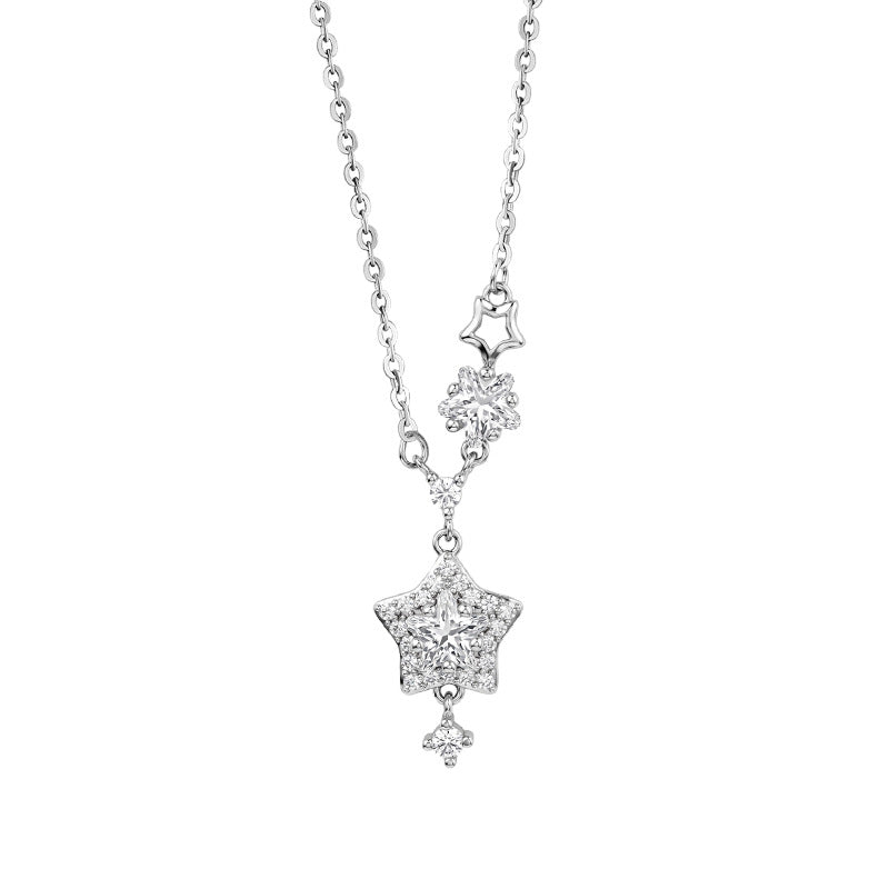 Star Sterling Silver S925 Necklace Women's Fashion All-Match Zircon Five-Pointed Star Clavicle Chain Ins Style Meteor Shower Pendant