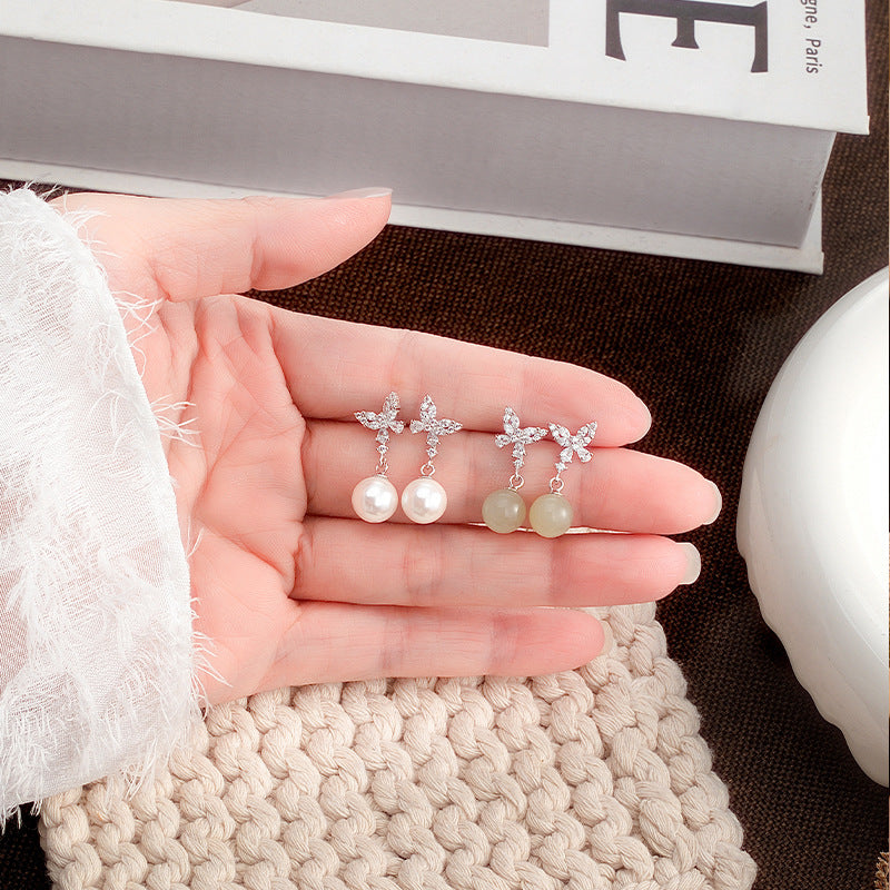Sterling Silver Butterfly Drop Earrings – Hetian Jade