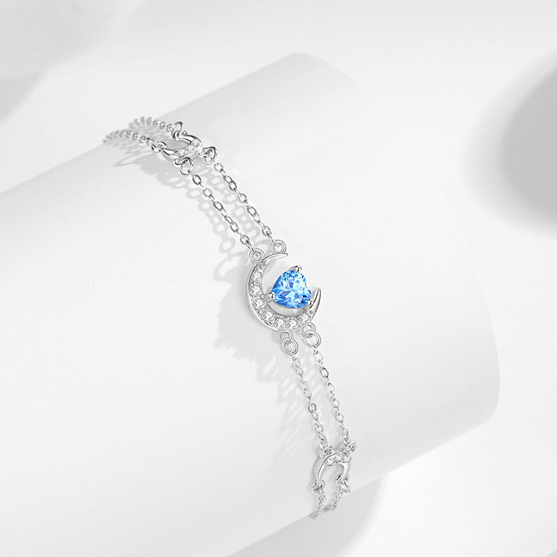 Moon Sterling Silver 925 Bracelet Female Niche Design Light Luxury Navy Blue Zircon Star Bracelet Ins Style Lovely Bracelet