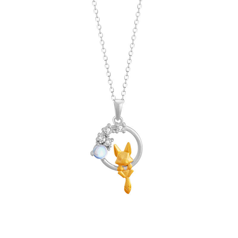 Sterling Silver Fox and Flower Necklace – Glass Detail