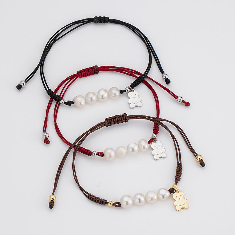 Cute Bear Sterling Silver S925 Bracelet Women's Simple Niche Natural Balaclava Bracelet Sweet Ins Style Bracelet