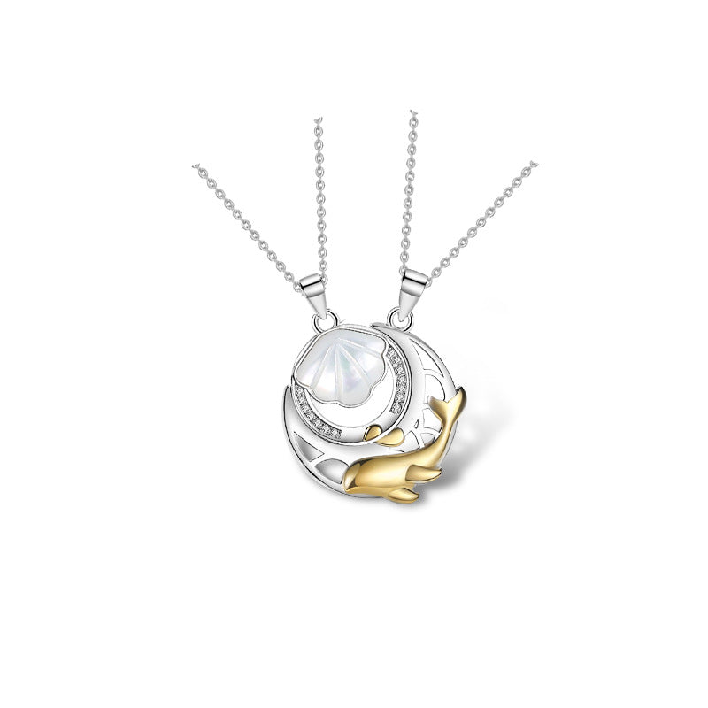 Original Design Shell Couple Necklace Sterling Silver Lifetime Clavicle Chain Whale This Life Has You Japanese and Korean Style Hair Generation
