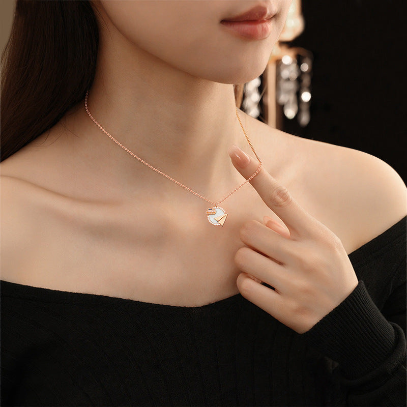 S925 Sterling Silver Necklace Women's Luminous Enamel Craft Clavicle Chain Niche Clouds Starry Sky Dream-Catching Paper Airplane Pendant