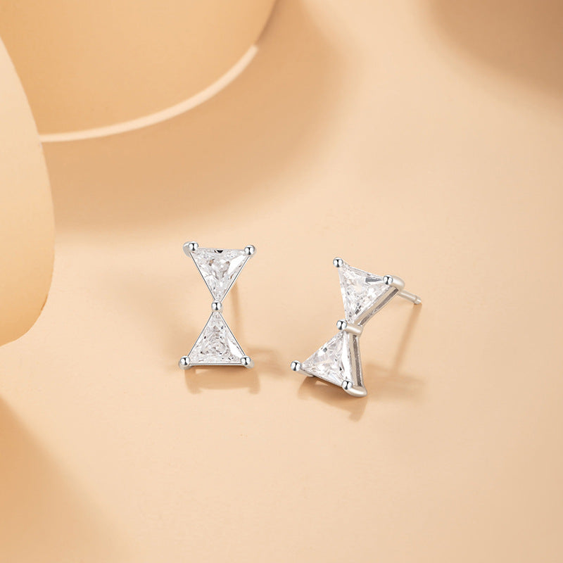 Bowknot Sterling Silver 925 Stud Earrings Female Niche Design Light Luxury Triangle Zircon Earrings Ins Style Geometric Earrings