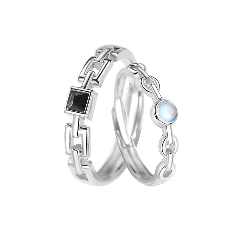 Tongxin Knot Sterling Silver 925 Couple Ring Niche Design Light Luxury Square Sugar Ring Ins Valentine's Day Gift Pair Ring