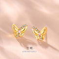 Butterfly Sterling Silver 925 Stud Earrings Female Niche Design Light Luxury Pink Diamond Zircon Earrings Ins Style Wings Girlfriends Stud Earrings
