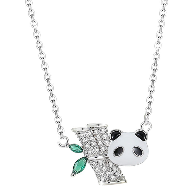 Panda Sterling Silver 925 Necklace Female Niche Design Light Luxury Zircon Clavicle Chain Get Things Ins Style Bamboo Pendant