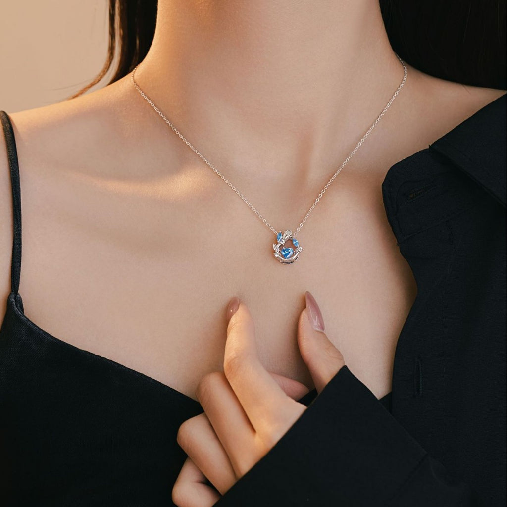Rose Sterling Silver 925 Smart Necklace Women's Light Luxury High-Grade Love Clavicle Chain Ins Wind Beating Heart Pendant