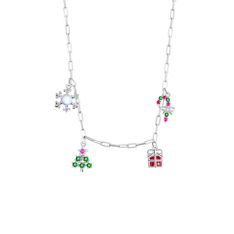 Collana in argento sterling 925 – albero di Natale e fiocco di neve e zirconi
