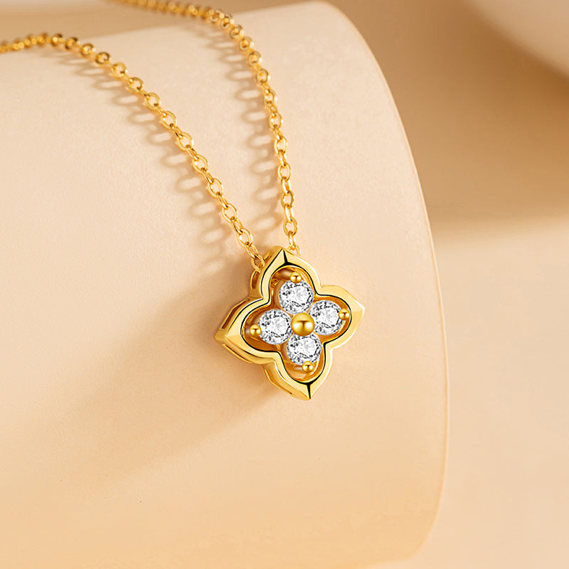 Lucky Clover Sterling Silver 925 Necklace Women's High-Grade Smart Detachable Shining Clavicle Chain Ins Star Pendant
