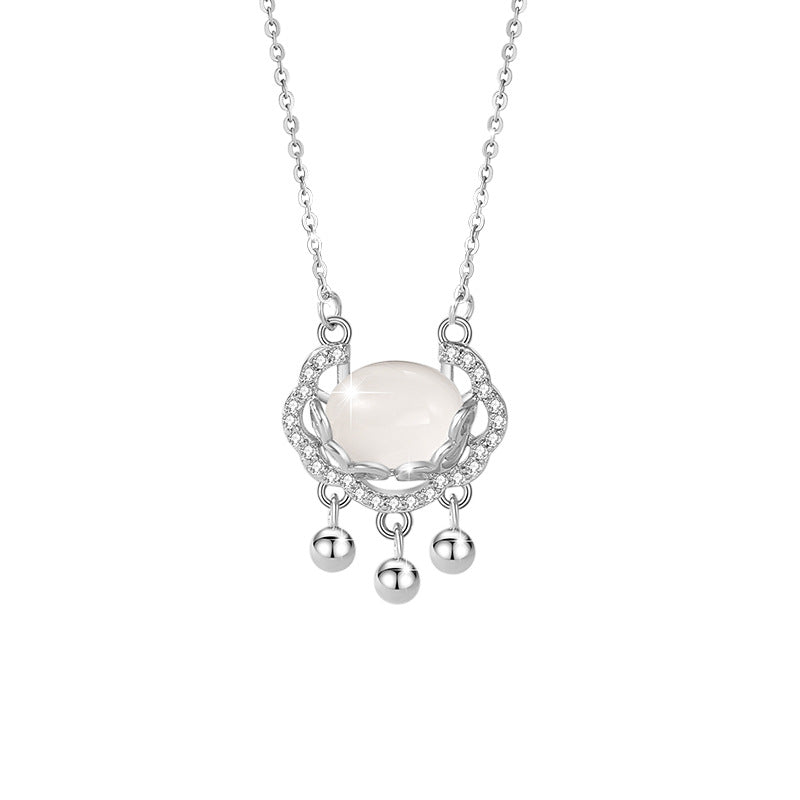 Sterling Silver Lock and Cloud Necklace – Chalcedony