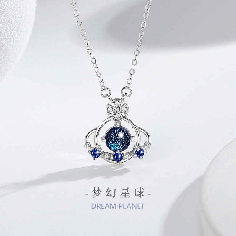 Sterling Silver Planet and Saturn Necklace – Glass Detail