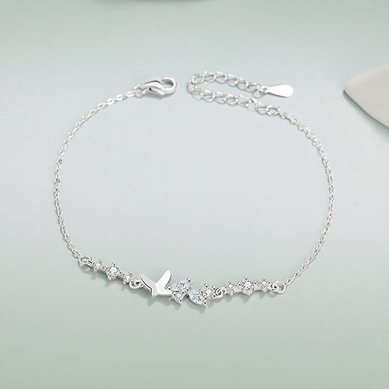 Shining Butterfly Pure Silver 999 Bracelet Female Niche Design Light Luxury Zircon Bracelet Ins Style Gift Star Bracelet