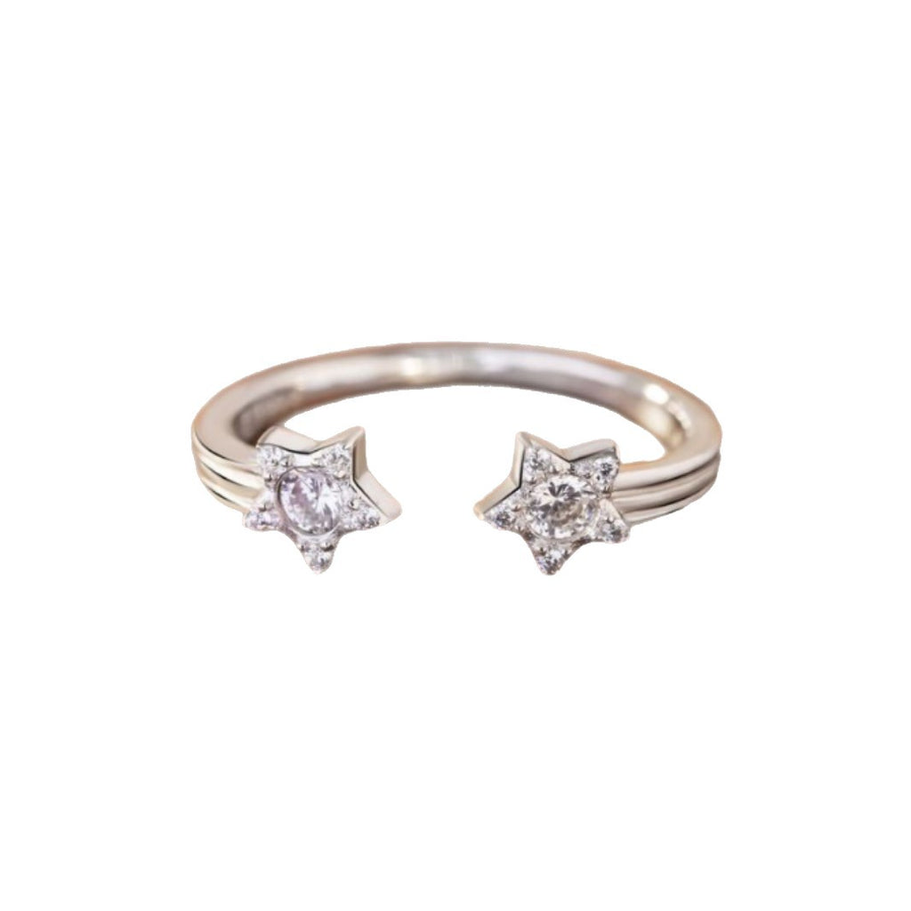 Meteor Shower Sterling Silver 925 Ring Female Fashion Versatile Star Zircon Plain Ring Ins Style Sweet Five-Pointed Star Ring