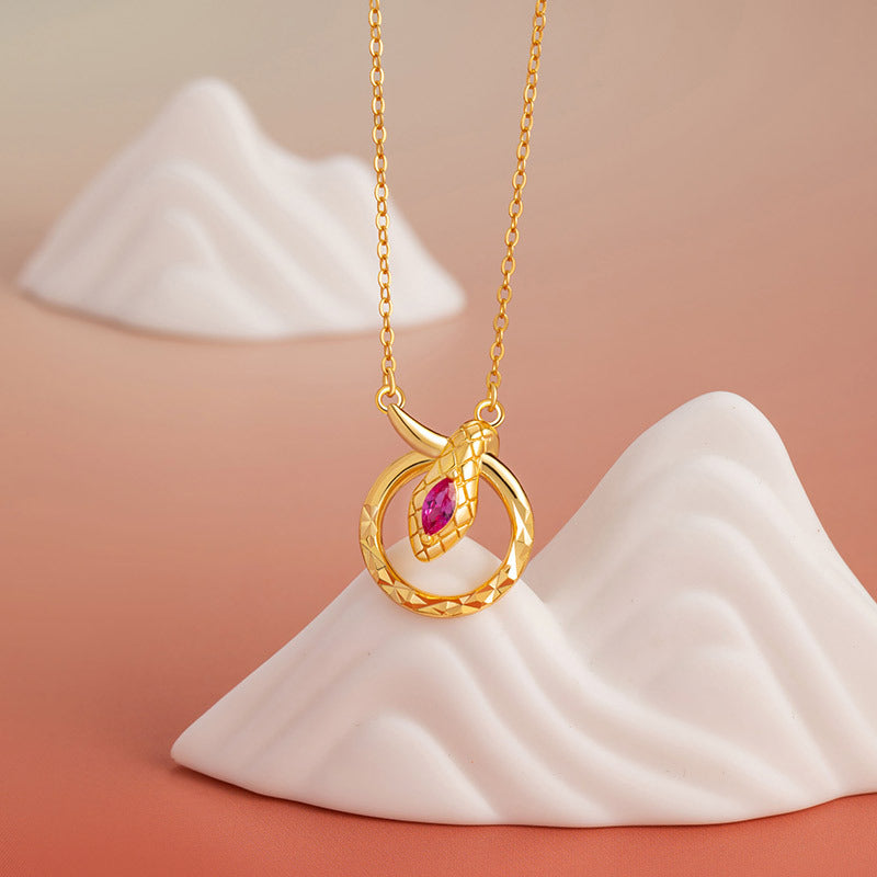 Lingsnake Sterling Silver 925 Necklace Light Luxury High-Grade Mobius Ring Zodiac Clavicle Chain Ins Style Animal Year Pendant