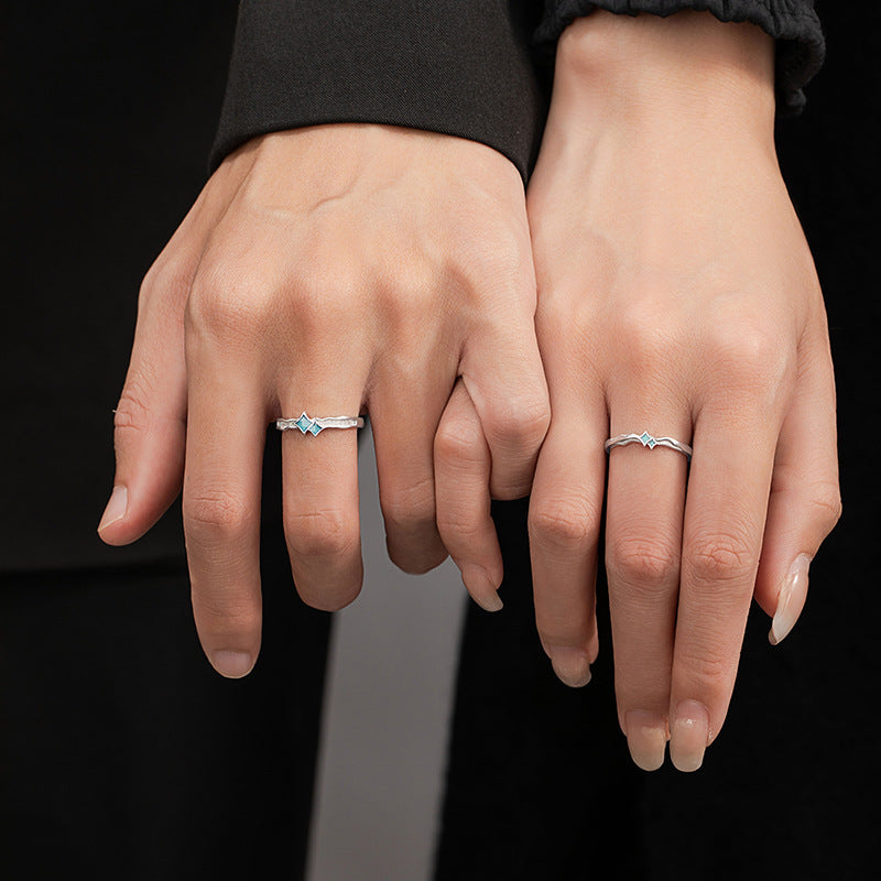 Star Sterling Silver 925 Luminous Couple Ring Men and Women Fashion Versatile Starry Ring Ins Meteor Shower Ring