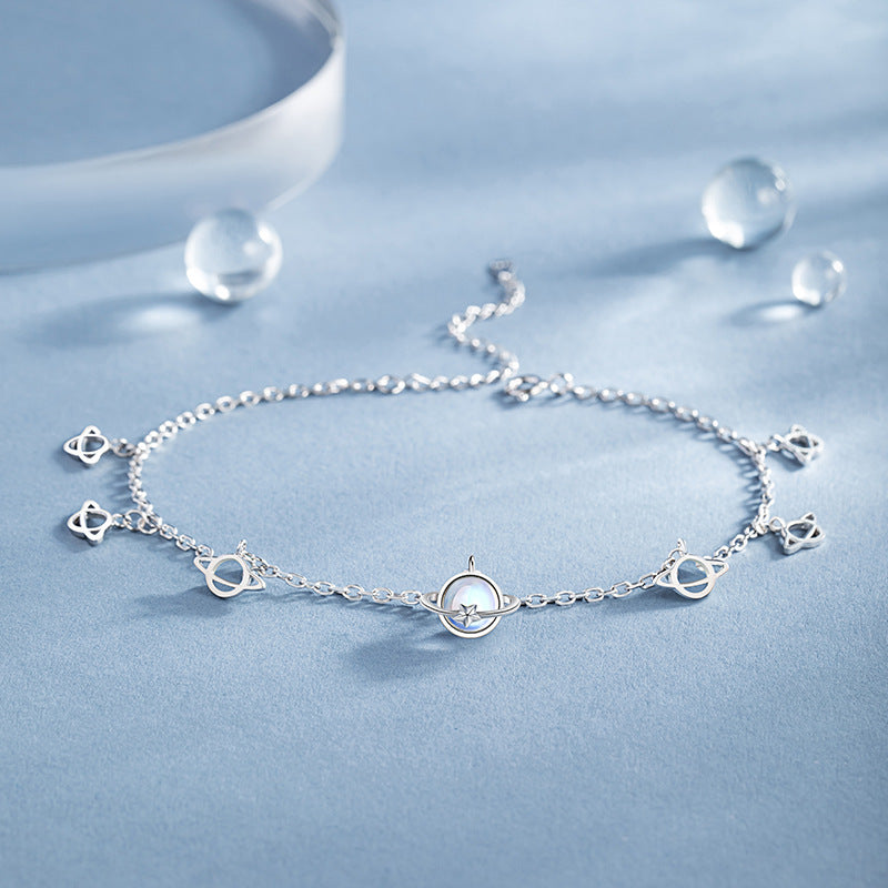 Fantasy Planet Sterling Silver 925 Anklet Female Niche Design Light Luxury Glass Stone Anklet Ins Style Star Anklet