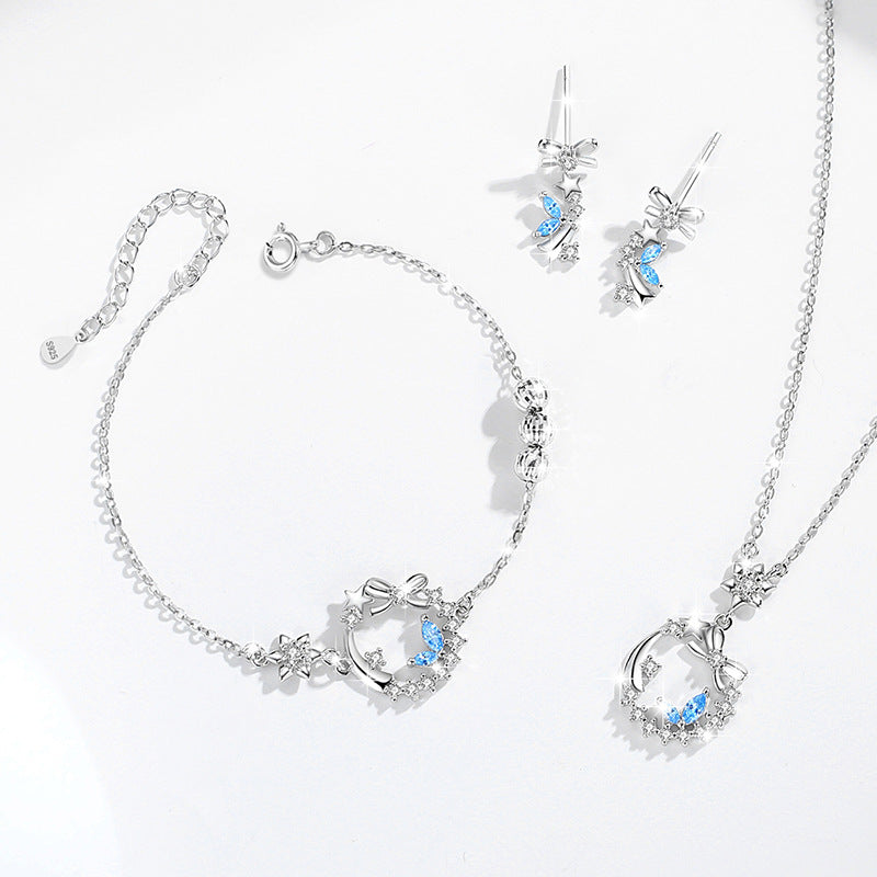 Bowknot Sterling Silver 925 Necklace Female Niche Design Light Luxury Zircon Clavicle Chain Get Things Ins Style Star Pendant