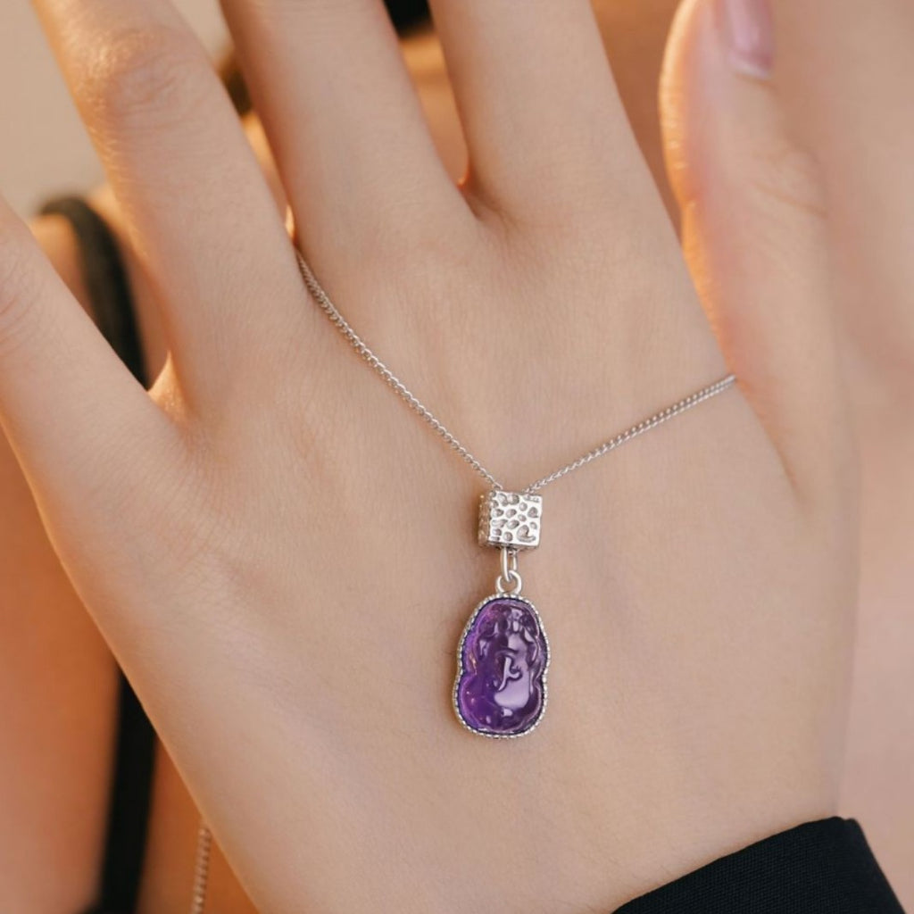 Sterling Silver 925 Necklace New Chinese Style National Fashion Natural Amethyst Clavicle Chain Ins Style Small Red Book Same Pendant