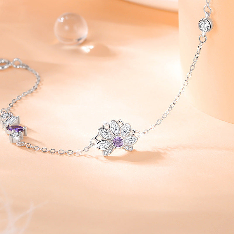 Lotus Sterling Silver 925 Bracelet Female Niche Design Light Luxury Flower Bracelet Ins Style Daisy Zircon Bracelet