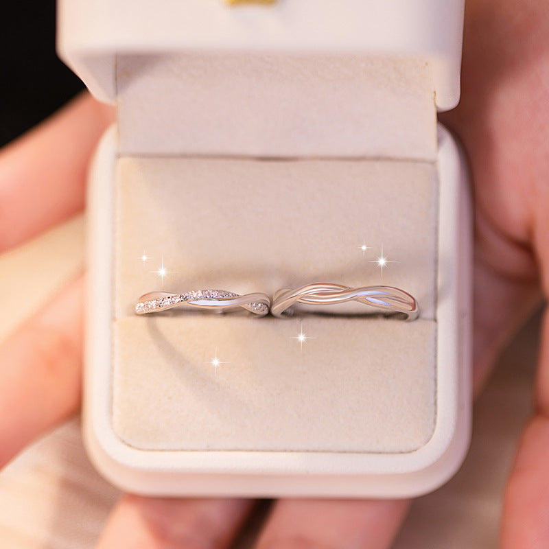 Mobius Pure Silver 999 Couple Ring Men and Women Niche Design Light Luxury Plain Ring Ins Style Double Knot Ring