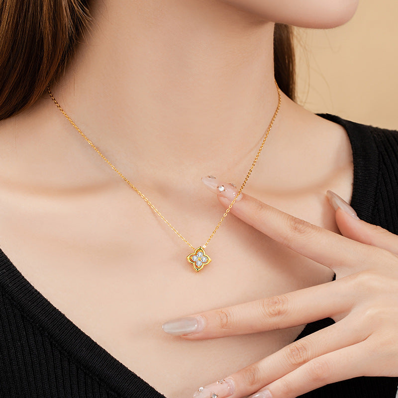 Lucky Clover Sterling Silver 925 Necklace Women's High-Grade Smart Detachable Shining Clavicle Chain Ins Star Pendant