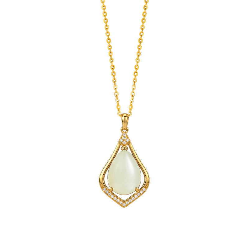 New Chinese Style Hetian Jade S925 Sterling Silver Necklace National Style Smooth Safe Water Drop Pendant for Elders Mother's Day Gift