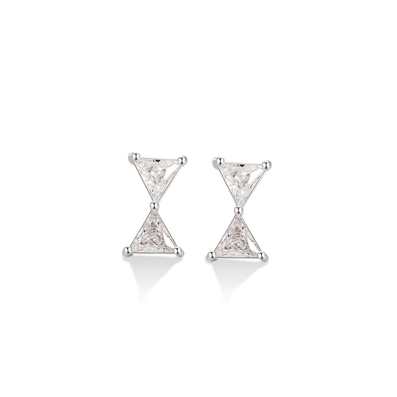 Bowknot Sterling Silver 925 Stud Earrings Female Niche Design Light Luxury Triangle Zircon Earrings Ins Style Geometric Earrings