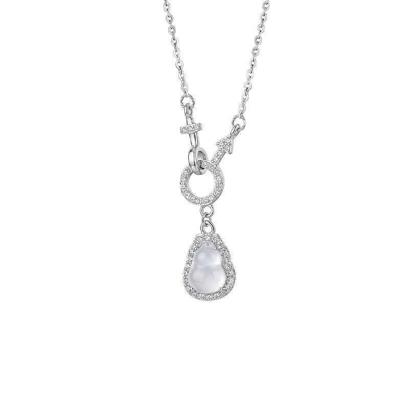 S925 Sterling Silver Necklace Female White Chalcedony Gourd Couple Symbol Clavicle Chain New Chinese Fu Lu Pendant Niche Gift