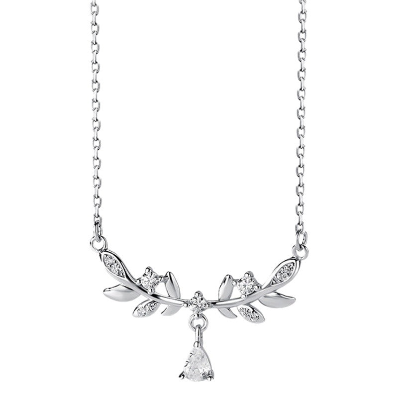 Laurel Goddess Pure Silver 999 Necklace Female Niche Design Light Luxury Zircon Clavicle Chain Ins Style Wheat Ear Pendant