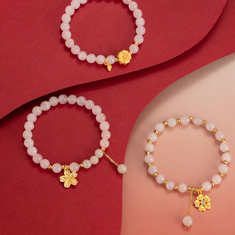 Sterling Silver Peach Blossom and Cherry Blossom Bracelet – Hetian Jade