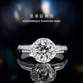Sterling Silver 925 Diamond Ring Women's Light Luxury Niche High-Grade Four-Claw Moissanite round Ring 1 Karat Wedding Ring