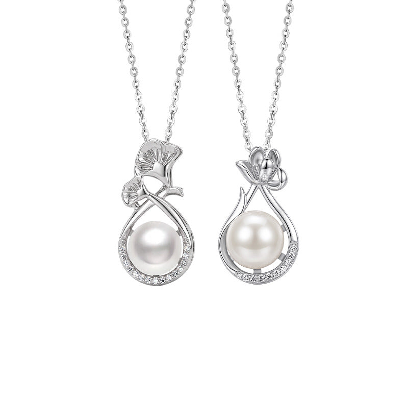 S925 Sterling Silver Necklace Women's National Style Flower Freshwater Pearl Pendant Light Luxury Clavicle Chain Mother's Day Silver Jewelry Gift
