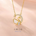 Swan Sterling Silver 925 Necklace Female Niche Design Light Luxury Star Zircon Clavicle Chain White Fritillary Moon Pendant