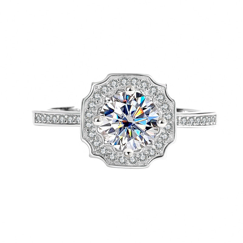 Sterling Silver 925 Diamond Ring Women's Simple High-Grade Moissanite Ring 1 Karat Irregular Wedding Ring